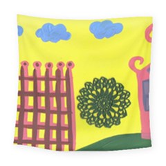 Pink House And Fence Square Tapestry (large)