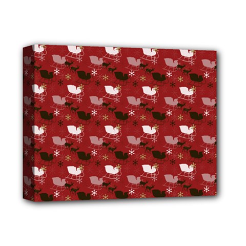 Snow Sleigh Deer Red Deluxe Canvas 14  X 11 