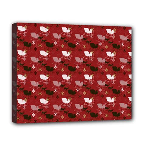 Snow Sleigh Deer Red Deluxe Canvas 20  X 16  