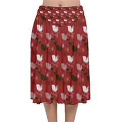 Snow Sleigh Deer Red Velvet Flared Midi Skirt by snowwhitegirl