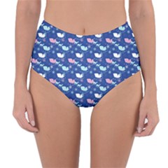 Snow Sleigh Deer Blue Reversible High-waist Bikini Bottoms