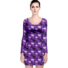 Snow Sleigh Deer Purple Long Sleeve Velvet Bodycon Dress