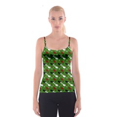 Snow Sleigh Deer Green Spaghetti Strap Top