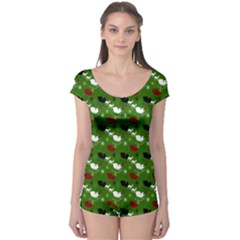 Snow Sleigh Deer Green Boyleg Leotard 