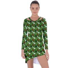 Snow Sleigh Deer Green Asymmetric Cut-out Shift Dress