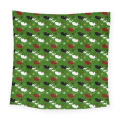 Snow Sleigh Deer Green Square Tapestry (large)