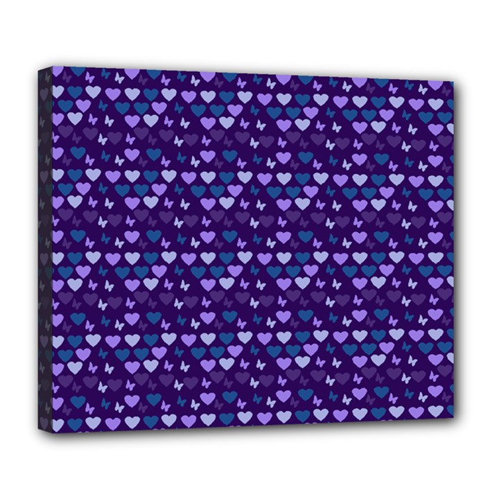 Hearts Butterflies Blue Deluxe Canvas 24  x 20  