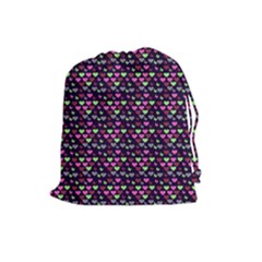 Hearts Butterflies Blue Pink Drawstring Pouches (Large) 