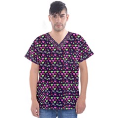 Hearts Butterflies Blue Pink Men s V-Neck Scrub Top