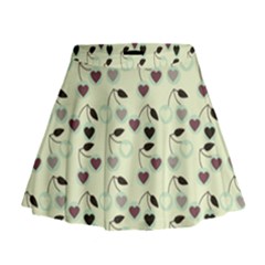 Heart Cherries Mint Mini Flare Skirt