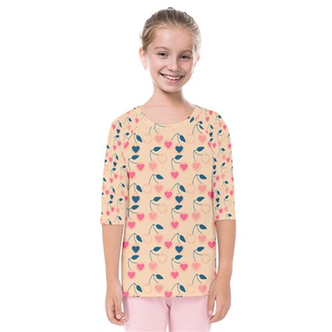 Heart Cherries Cream Kids  Quarter Sleeve Raglan Tee by snowwhitegirl