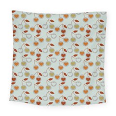 Heart Cherries Grey Square Tapestry (large)