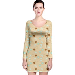 Beige Heart Cherries Long Sleeve Velvet Bodycon Dress by snowwhitegirl