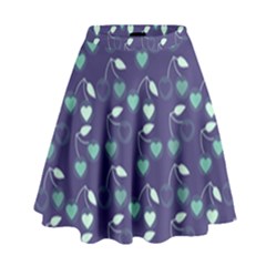 Heart Cherries Blue High Waist Skirt