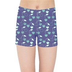 Heart Cherries Blue Kids Sports Shorts by snowwhitegirl