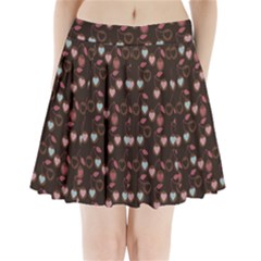 Heart Cherries Brown Pleated Mini Skirt