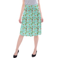 Light Teal Heart Cherries Midi Beach Skirt