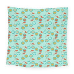Light Teal Heart Cherries Square Tapestry (large)