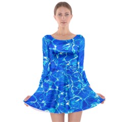 Blue Clear Water Texture Long Sleeve Skater Dress by FunnyCow