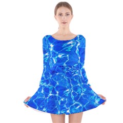 Blue Clear Water Texture Long Sleeve Velvet Skater Dress by FunnyCow