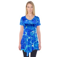 Blue Clear Water Texture Short Sleeve Tunic  by FunnyCow