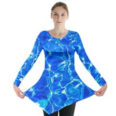 Blue Clear Water Texture Long Sleeve Tunic  by FunnyCow