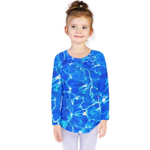 Blue Clear Water Texture Kids  Long Sleeve Tee by FunnyCow