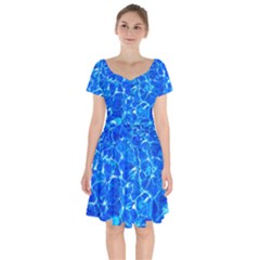 Blue Clear Water Texture Short Sleeve Bardot Dress by FunnyCow