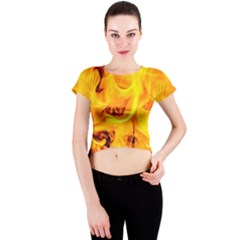 Fire And Flames Crew Neck Crop Top by FunnyCow