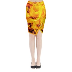 Fire And Flames Midi Wrap Pencil Skirt by FunnyCow