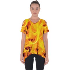 Fire And Flames Cut Out Side Drop Tee by FunnyCow
