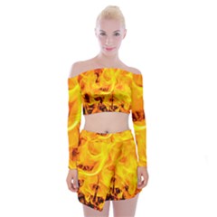 Fire And Flames Off Shoulder Top With Mini Skirt Set by FunnyCow