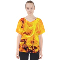 Fire And Flames V-neck Dolman Drape Top by FunnyCow