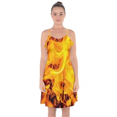 Fire And Flames Ruffle Detail Chiffon Dress by FunnyCow