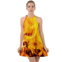 Fire And Flames Halter Tie Back Chiffon Dress by FunnyCow