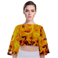 Fire And Flames Tie Back Butterfly Sleeve Chiffon Top by FunnyCow