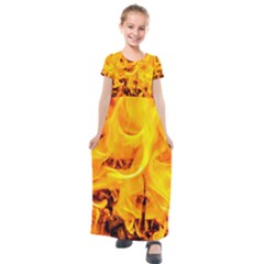 Fire And Flames Kids  Short Sleeve Maxi Dress by FunnyCow