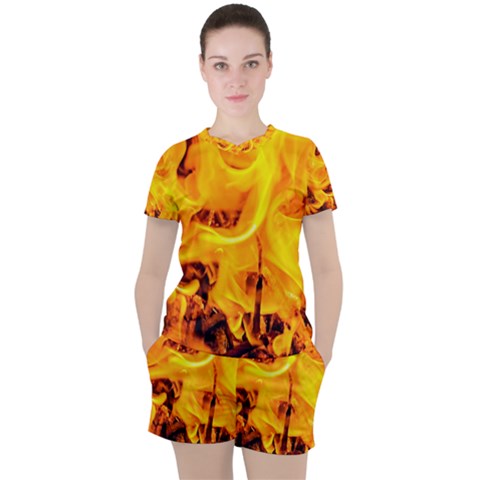 Fire And Flames Women s Tee And Shorts Set by FunnyCow