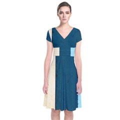 Flat Angle Short Sleeve Front Wrap Dress by FunnyCow
