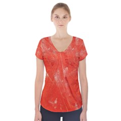 Grunge Red Tarpaulin Texture Short Sleeve Front Detail Top by FunnyCow