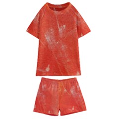 Grunge Red Tarpaulin Texture Kids  Swim Tee And Shorts Set by FunnyCow