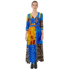 The Fifth Inside Funny Pattern Button Up Boho Maxi Dress