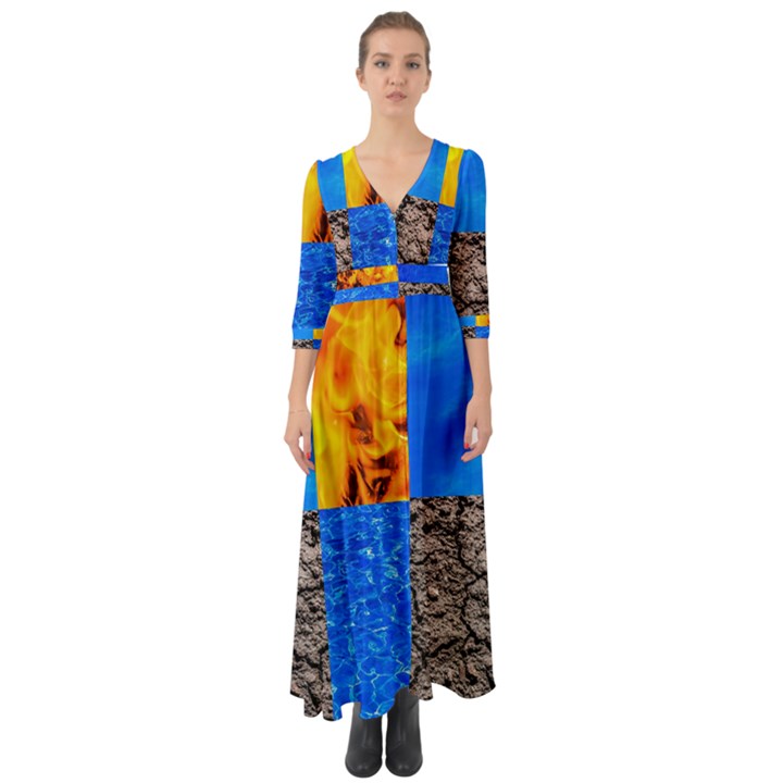 The Fifth Inside Funny Pattern Button Up Boho Maxi Dress