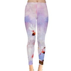 Pink Sakura Purple Background Leggings 