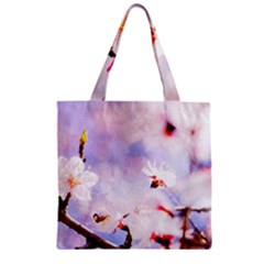 Pink Sakura Purple Background Zipper Grocery Tote Bag