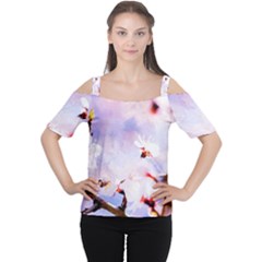 Pink Sakura Purple Background Cutout Shoulder Tee