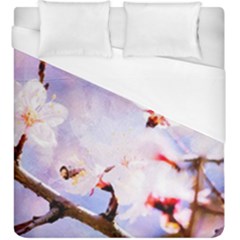 Pink Sakura Purple Background Duvet Cover (King Size)