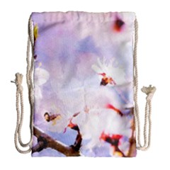 Pink Sakura Purple Background Drawstring Bag (Large)