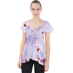 Pink Sakura Purple Background Lace Front Dolly Top