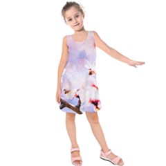 Pink Sakura Purple Background Kids  Sleeveless Dress